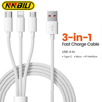NNBILI 66W 3 In 1 Fast Charging Cable 6A Micro USB Type C Data Cable For Xiaomi Super Fast Charger Nylon Braid Cable 1.2M/2M