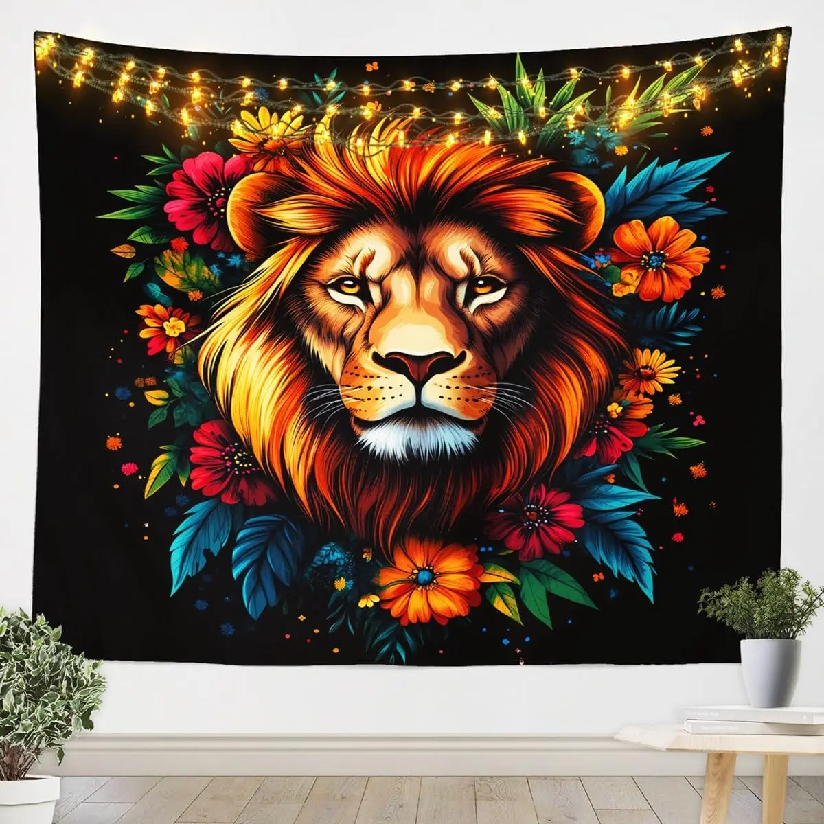 Kids Safari Colorful Floral Wall Hanging for Boys Girls Teens Wildlife Sunset Wall Blanket Jungle Theme Wall Art 3D Wild Animal