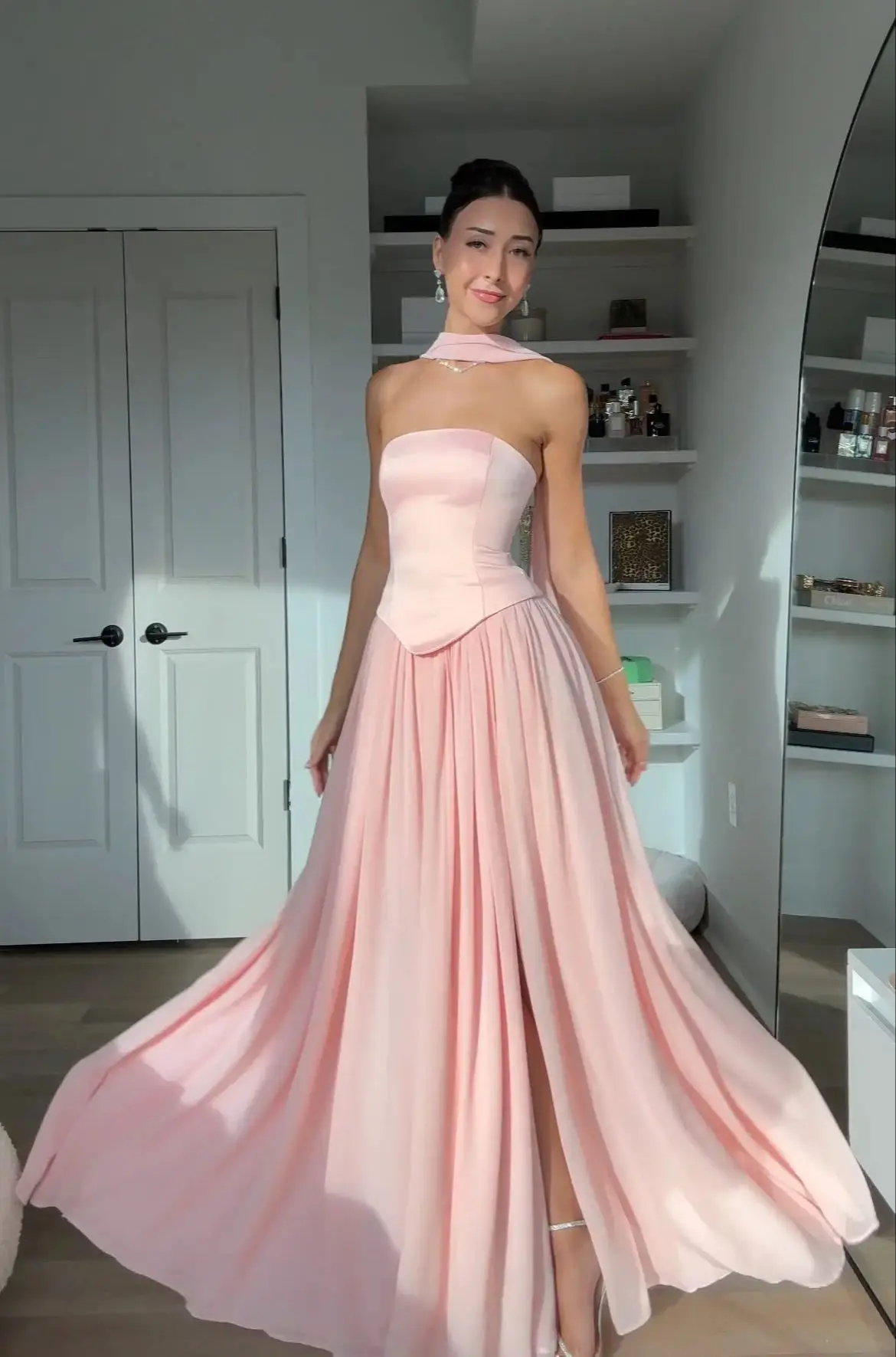 

Medalion customized Saudi Sexy Pink Prom Gown Women's A-line Strapless Party Evening Dress Floor-length Special Occasion Dresses
