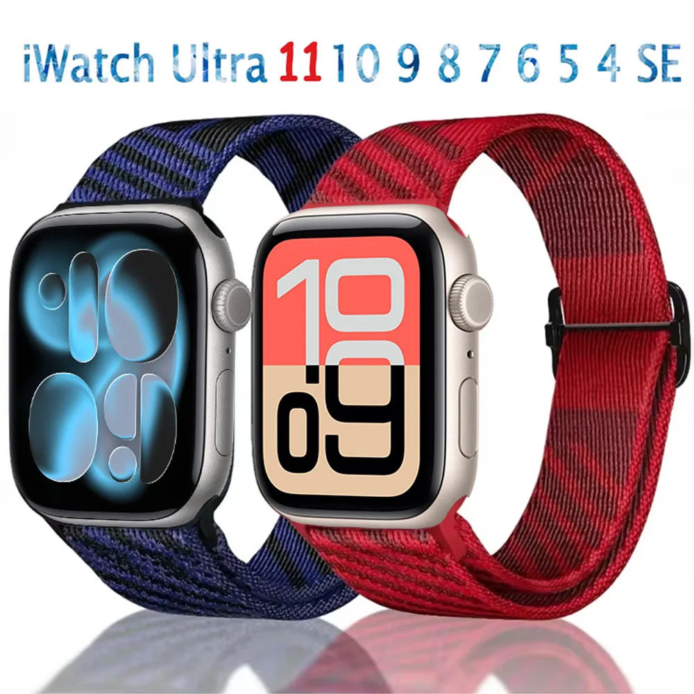 

Nylon Strap For Apple Watch Ultra 3 11 10 9 8 7 49mm 46mm 42mm 45mm 41mm Adjustable Elastic Band iWatch 6 5 4 SE 44mm 40mm Belt