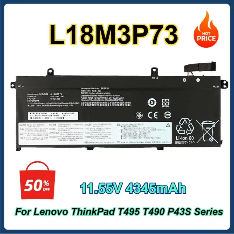 

New L18M3P73 Battery for Lenovo ThinkPad T495 T490 P43S Series L18L3P73 SB10K97645 02DL007 L18M4P73 L18C3P72 L18M3P74 L18M4P74