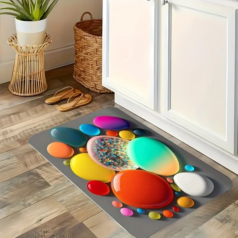 

1PC Colorful pebbles Pattern Kitchen Rug Non-Slip Door Mats Pop design Bathroom Rug Bath Mat Carpet for Home Sink Laundry Decor