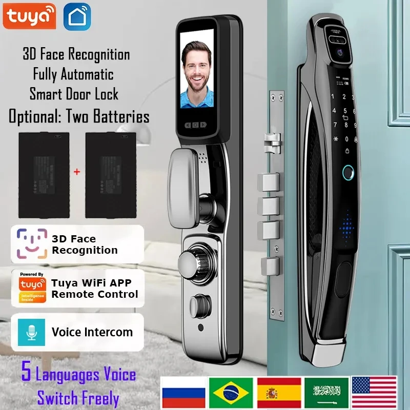 Serrure de porte intelligente 3D Face Heroes, application Tuya, interphone vocal, caméra numérique, appel vidéo, serrure de porte automatique