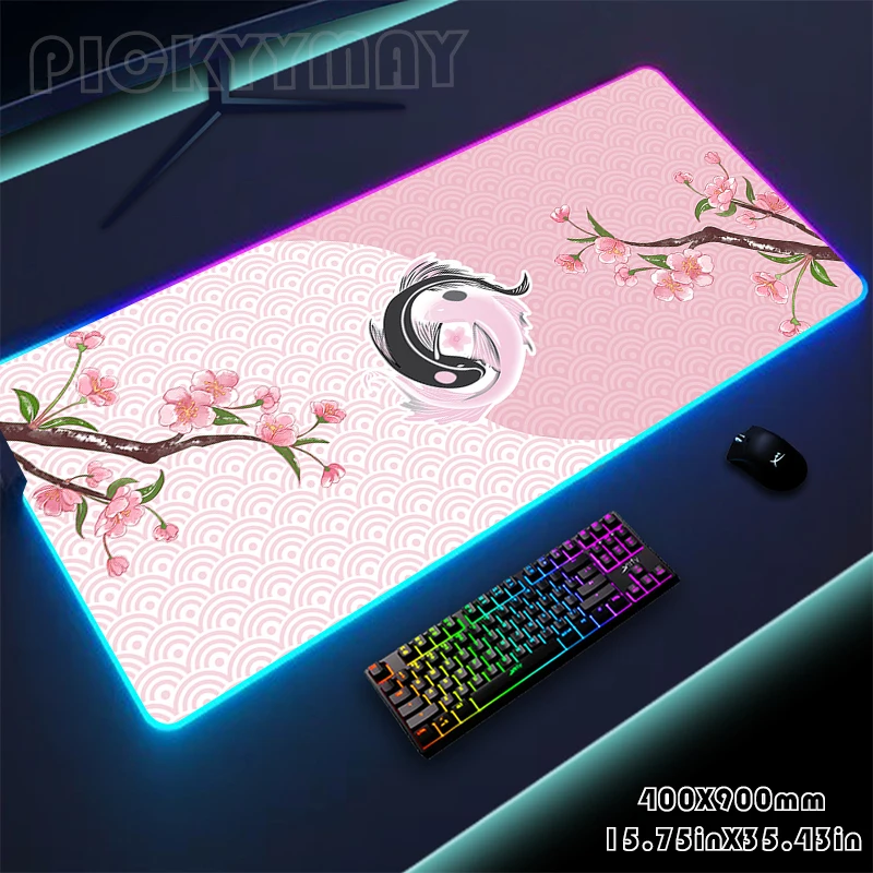 

Mousepads Pink Large RGB Mouse Pad Gaming Mousepad Fish LED Mouse Mat Gamer Desk Mats Rubber Table Rug With Backlit Desk Pads