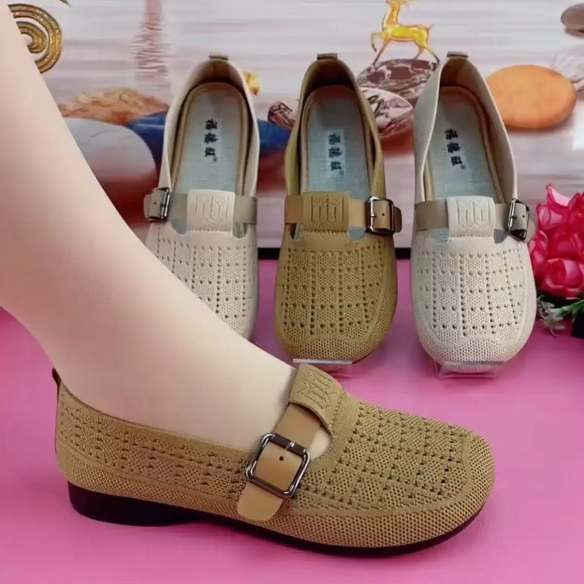 2026 Sommer Damen Atmungsaktive Mesh Mary Jane Flats Weiche Rutschfeste Sohle Leichte Bequeme Slip-on Laufschuhe für Mütter – Detail 6