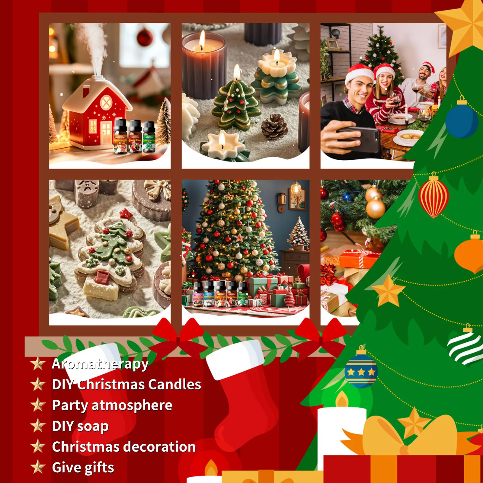 6PC/1PC 10ML Vrolijk Kerstfeest Essentiële Oliën Kerstdecoratie Kerstsfeer Kerstcadeaus Kerst kaars zeep
