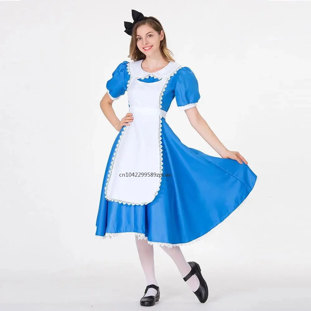 

Women's Halloween Anime Alice In Wonderland Blue Party Princess Queen Cosplay Costume Anime Sweet Lolita Sissy Maid Fancy Dress