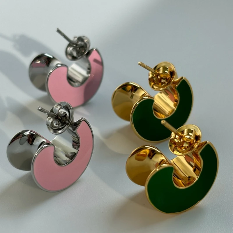

Fashion Pink Green Enamel Drip Glazed Earrings Woman Top Quality Design Jewelry Accessories Trend