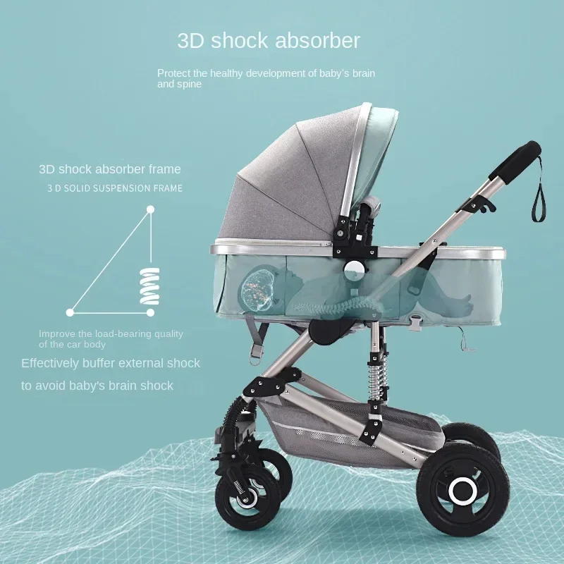 Shock Absorbing Baby Stroller High Landscape Newborn Baby Two-way Swivel Seat Lightweight Folding Adjustable Travel Stroller