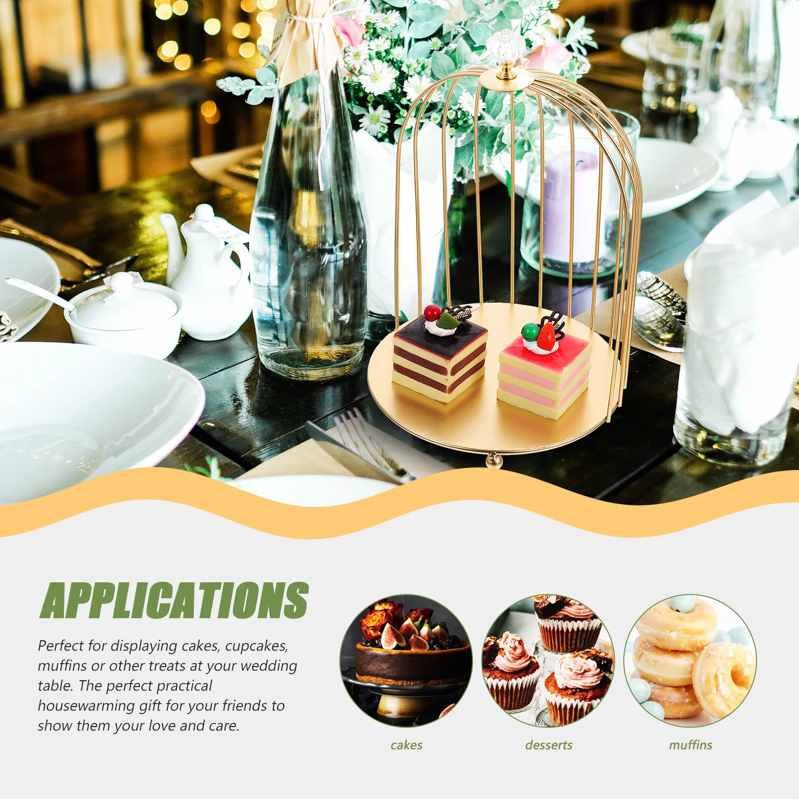 Delicate Bird Cage Cake Stand 3-Tier Decorative Makeup Organizer Iron Holder For Wedding Party Home Storage - Image 2