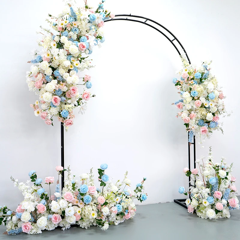 Outdoor wedding event ceremony decoration wall hanging background arrangement blue-pink arch set