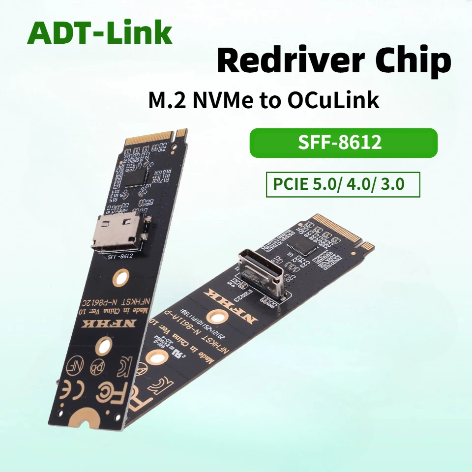 External Graphics Redriver Chip NVMe M.2 To Oculink SFF-8612 Adapter Card PCIE 5.0 4.0 NGFF NVMe M.2 2280 - U.2/U.3 SFF-8639 SSD