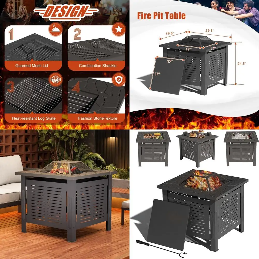 

Портативный дровяной гриль-барбекю 30 см с очагом 3-в-1, всепогодным чехлом, идеально подходит для вечеринок на открытом воздухе, кемпинга и использования в саду