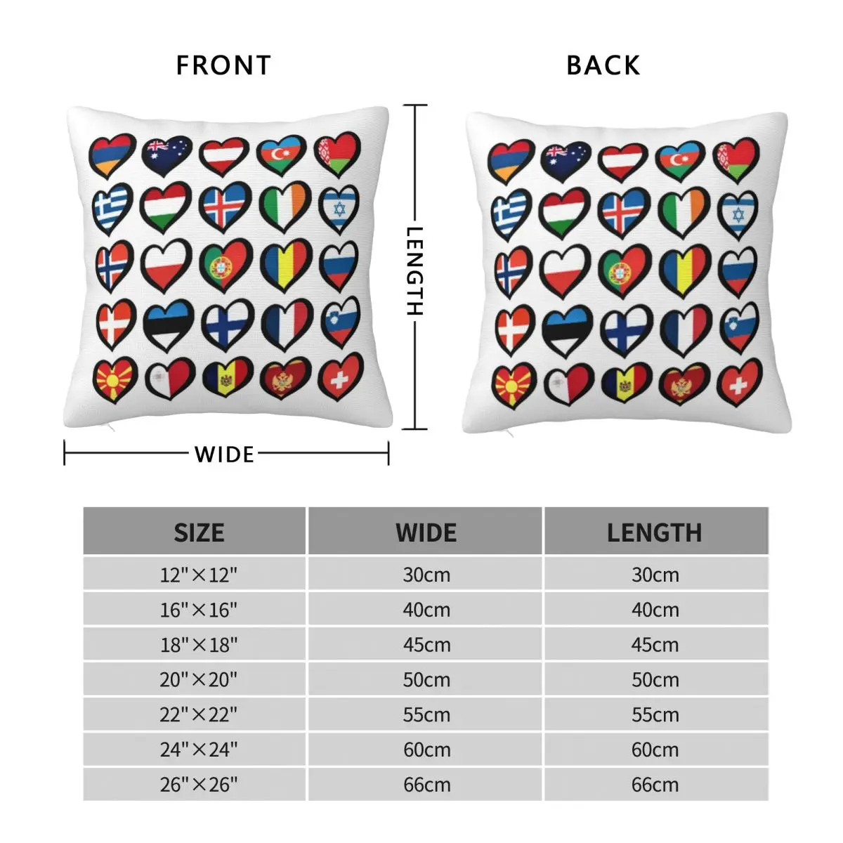 Eurovision Song Contest Flags Hearts Pillowcase Cushion Comfort Throw Pillow Sofa Decorative Cushions Used for Home Bedroom