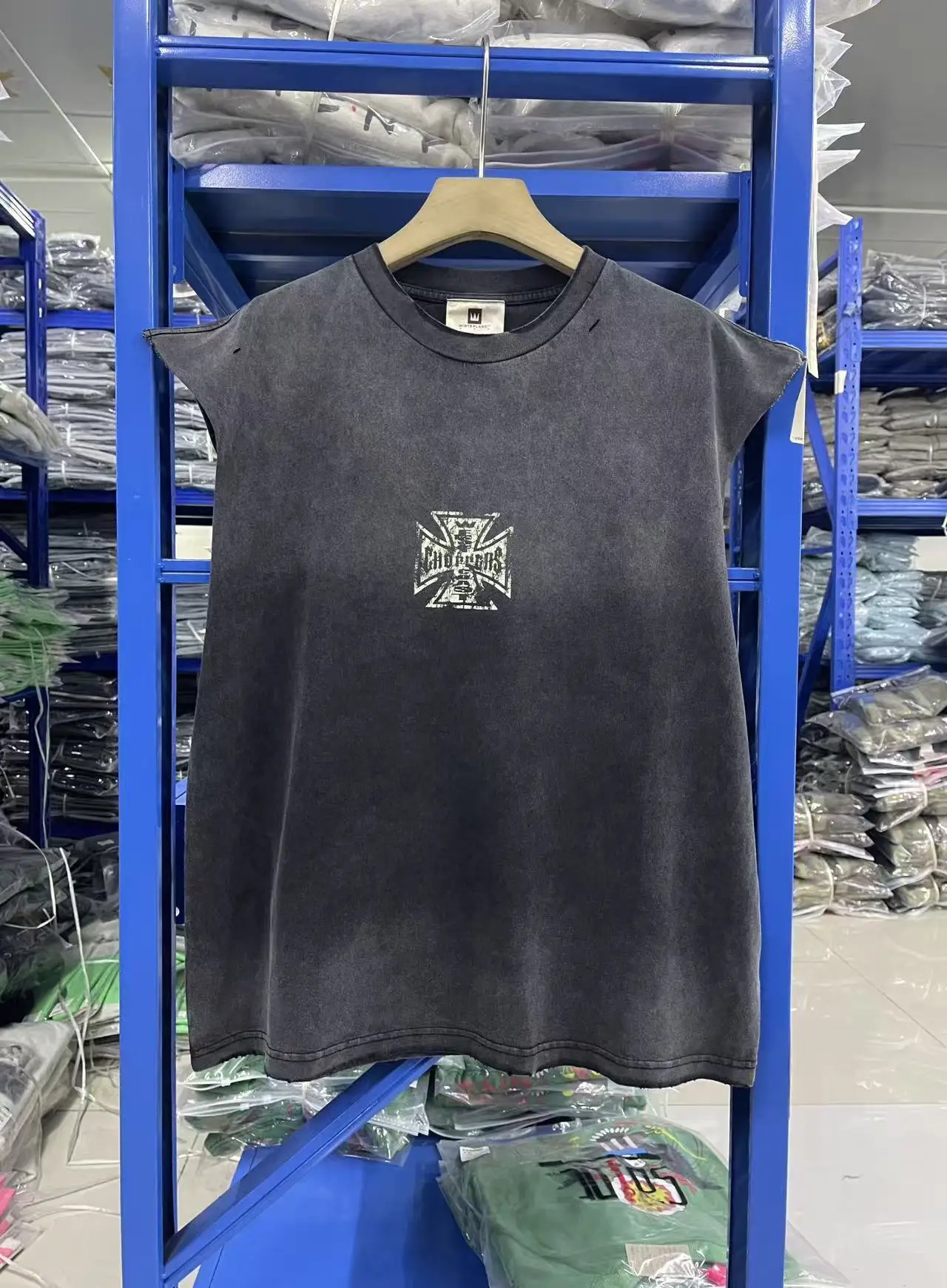 American streetwear West Coast Choppers skull cross-over West Coast washed and distressed T-shirt vest