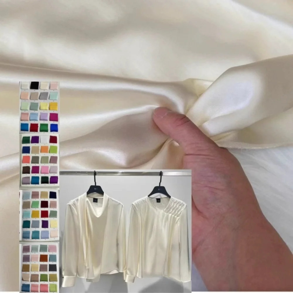 

Natural Mulberry Silk Fibroin Crepe Fabric for Clothing Formal Dresses Long Skirts Solid Color Apparel Diy Fabrics By The Meter