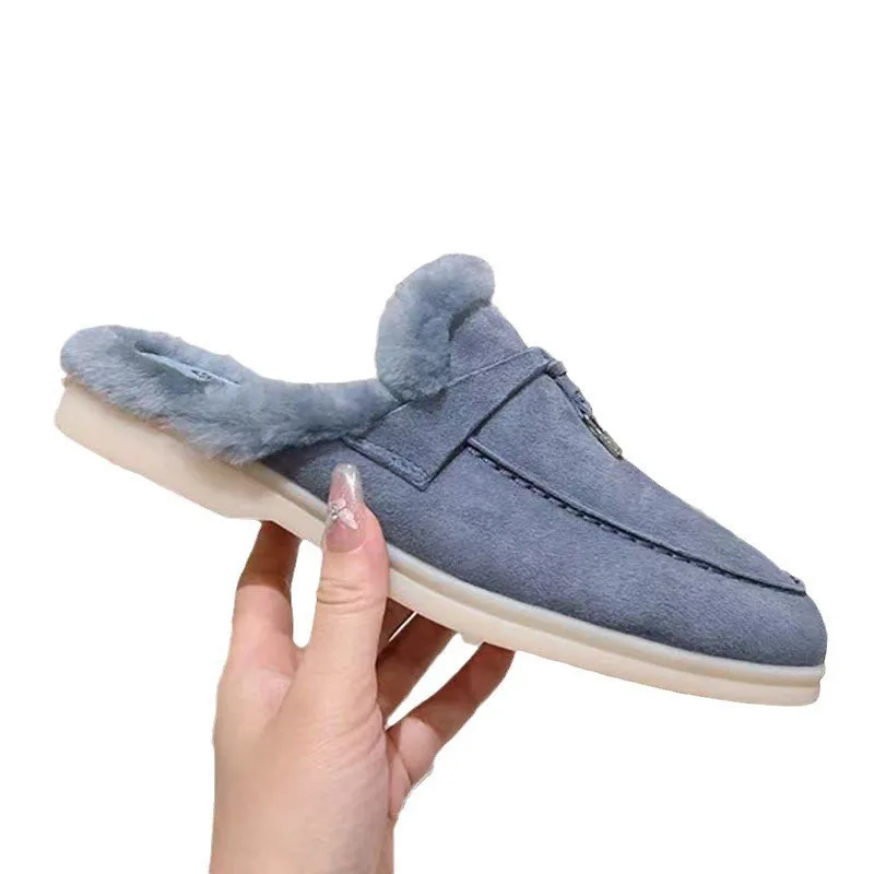 2025, italienische High-End-Loafer für Herbst und Winter, Samt-Taschenkopf, Schaffell, faule Schuhe, flacher Boden, halbhaariges Drag-Paar