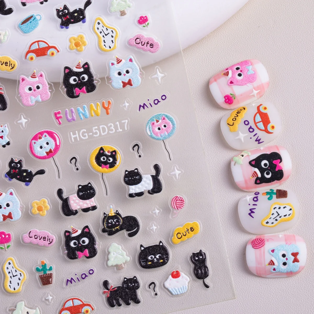 1PC Black Silver Cat Animals Nail Sticker Decals Y2K Charms Cute Dog Cartoon Adhesive Sliders Foils For Manicure Nail Art