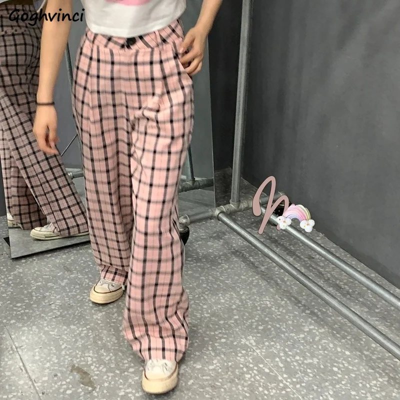 

Plaid Pants Women Straight Streetwear All-match Young Students Loose Comfortable New Spring Femme Autumn Simple Trousers Pockets