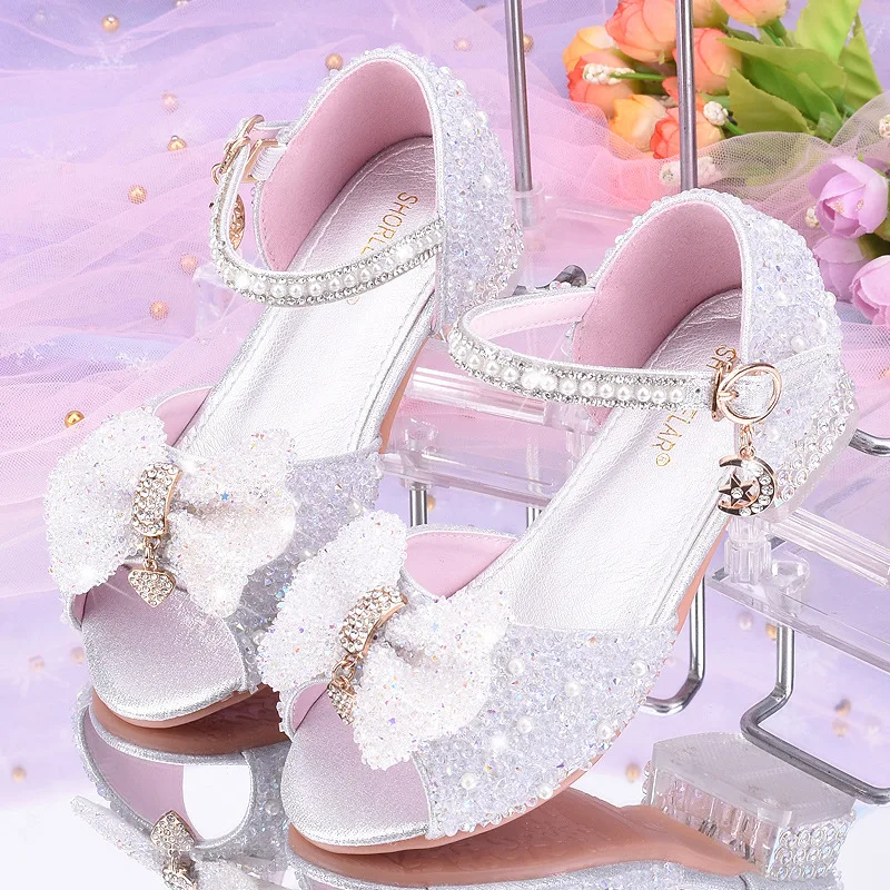 Summer Girls' Low Heel Princess Shoes Crystal Elegant Children's Shoes Kindergarten Campus Evening Dress Princess Shoes