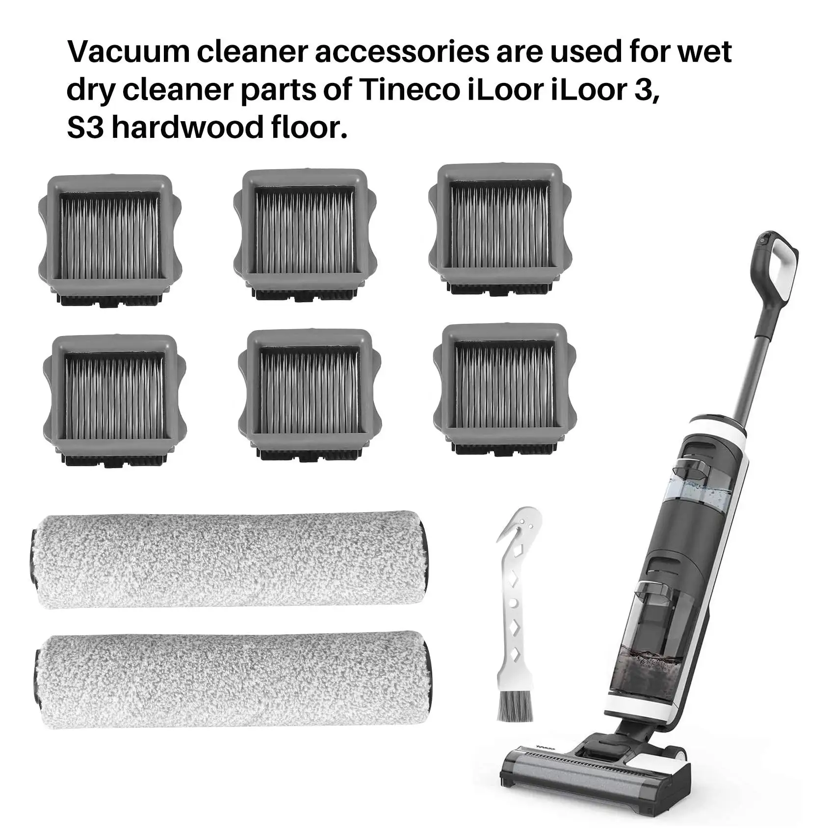 Brush Roll and Vacuum Filter for TINECO IFLOOR, IFLOOR3, Floor One S3 Hardwood Floors Wet Dry Vacuum Cleaner Parts