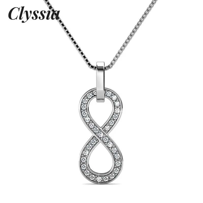 

CLYSSIA D VVS1 Moissanite Number 8 Digit Pendant Necklace with 18K White Gold Plated for Women Fashion Fine Jewelry with GRA