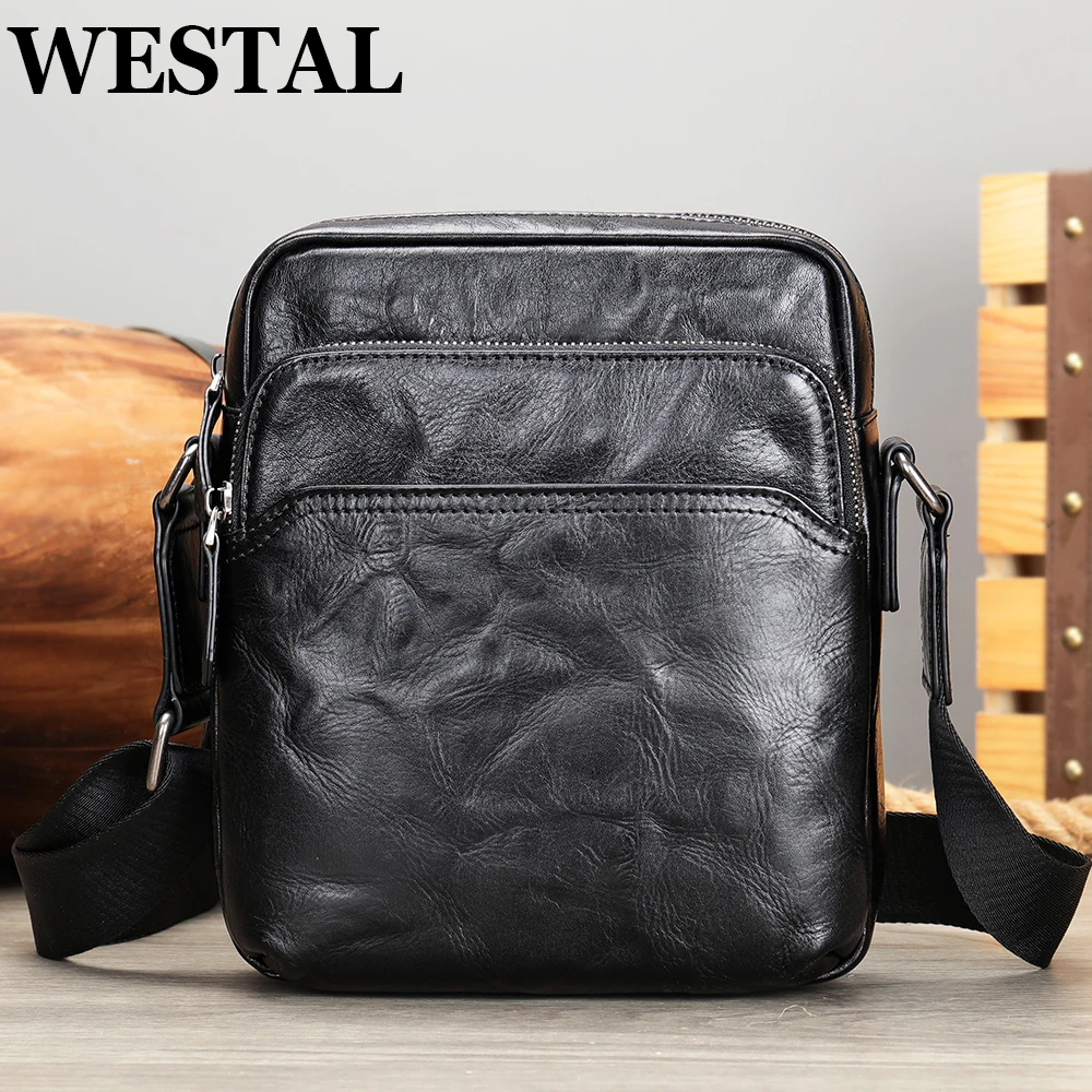 

WESTAL Husband Shoulder Bags Genuine Leather Party Messenger Bag For Men Crossbody Side Pouch 7.9 Inch iPad Phone Pocket Flap