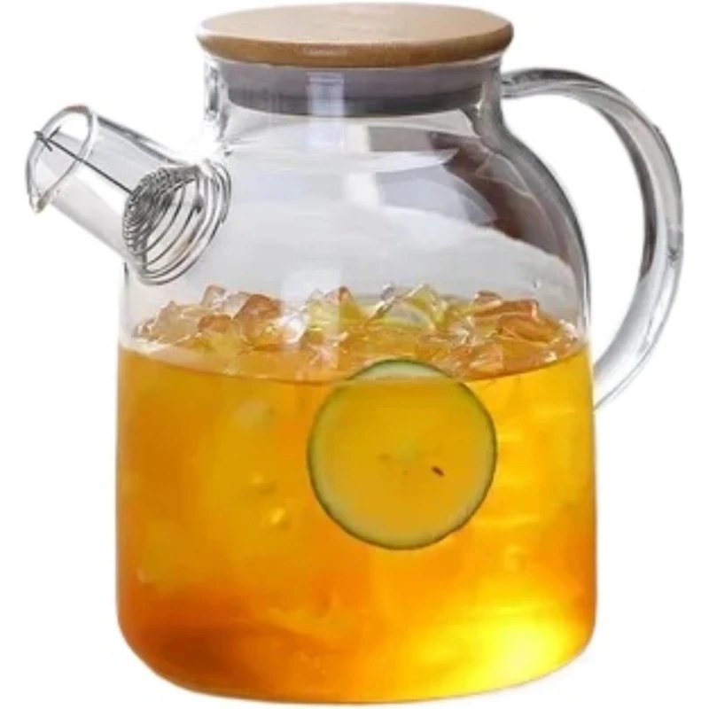 Glass Teapot, Stovetop and Microwave Safe Glass Borosilicate Teapot, 60.8 oz Clear Glass Pitcherwith Natural Bamboo Lid