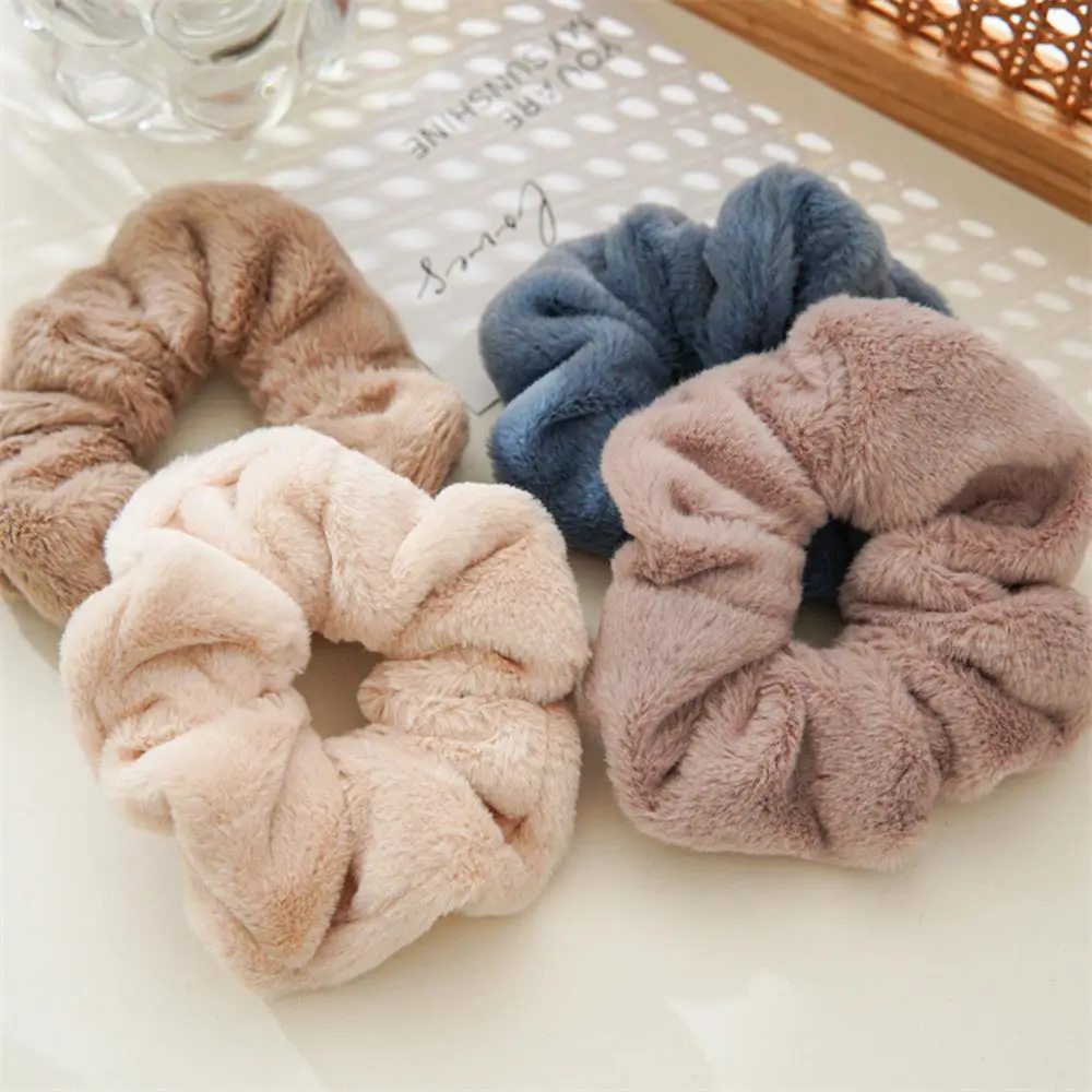 Solid Soft Plush Wide Hair Band For Women Girls Ponytail Holder Hair Tie Fluffy Rubber Band Scrunchie Fashion Hair Accessories