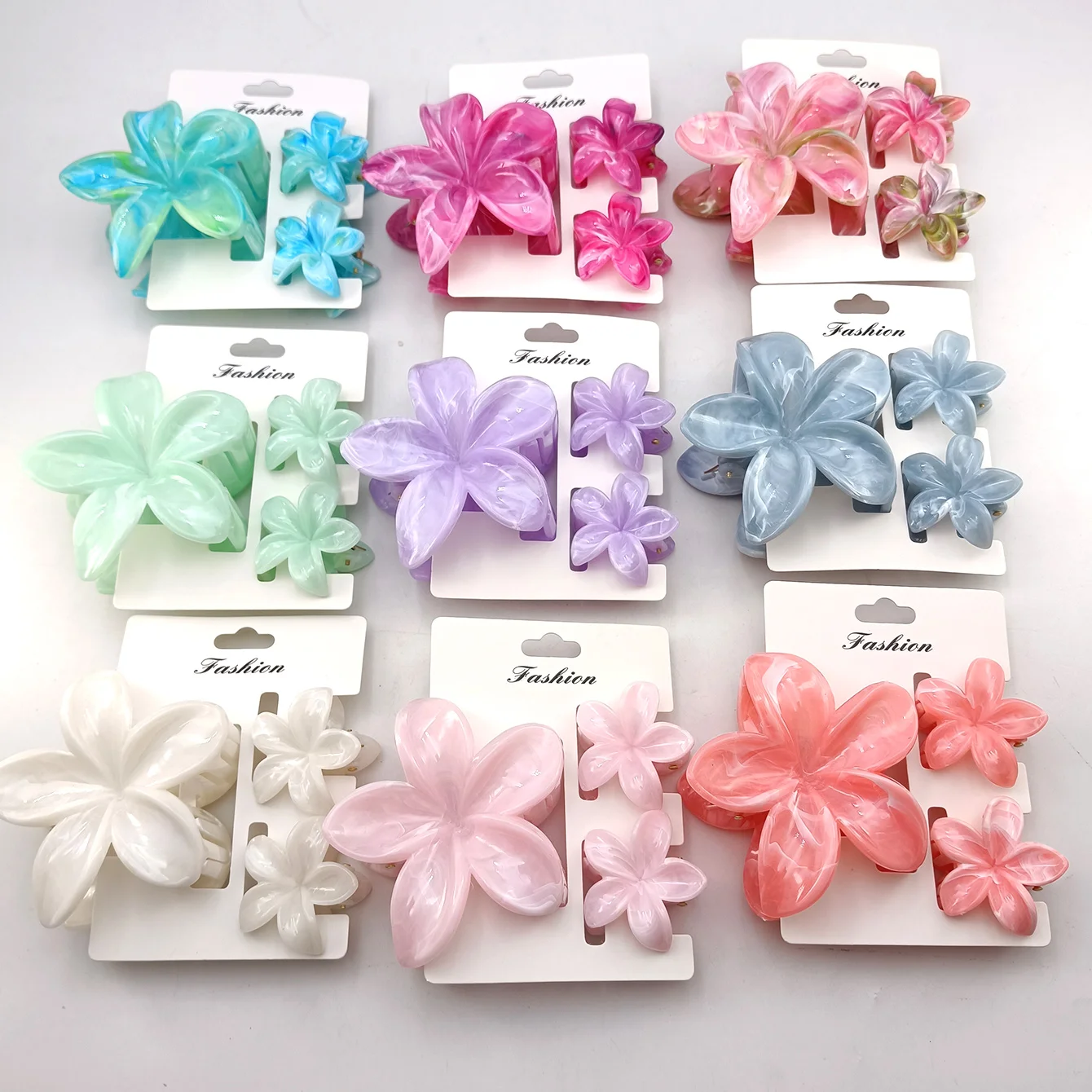 3/6/9/12 Stück Hawaiianische Haarspangen mit Farbverlauf und Blumenmuster für Damen und Mädchen, modische, rutschfeste Haarspangen aus Kunststoff, Haar-Accessoires – Detail 6