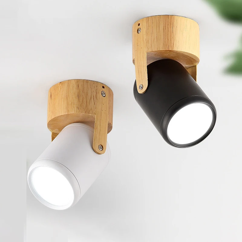 Nordic Wooden Track Light LED 3 Cabeça Preto Branco Interior Decoração Projectores de teto Para Quarto corredor Sala Luminárias Lustre