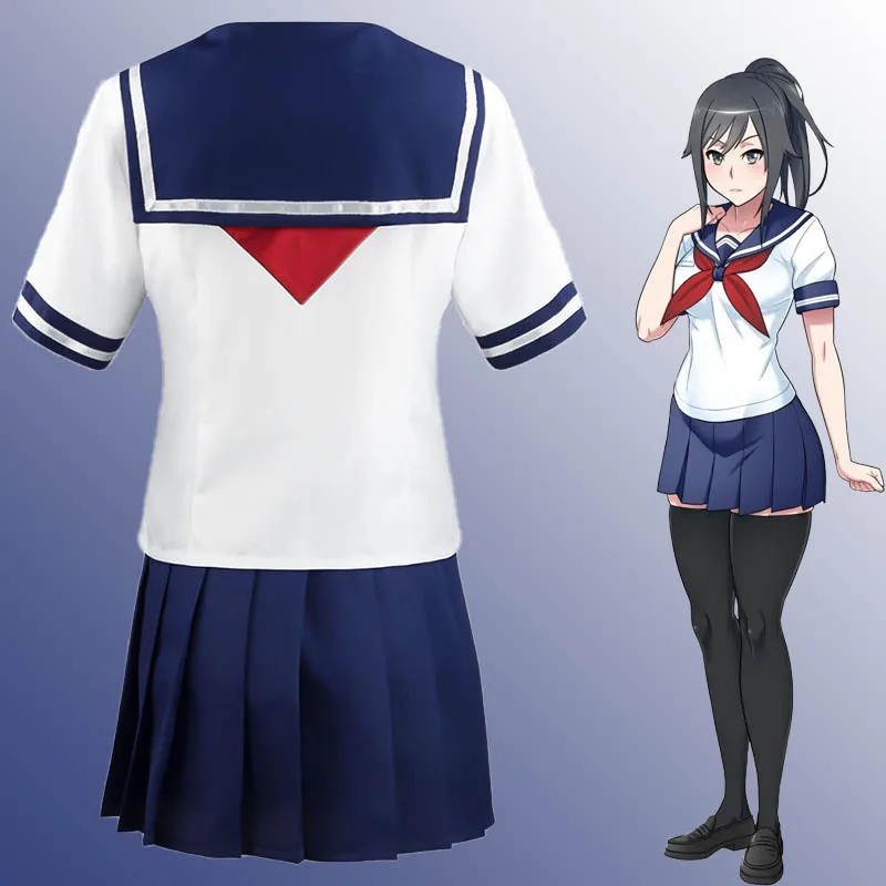 Game Yandere Simulator Cosplay Costume Ayano Aishi Uniform Chan JK School Women Outfit Sailor Suit T-shirt+Skirt black clover