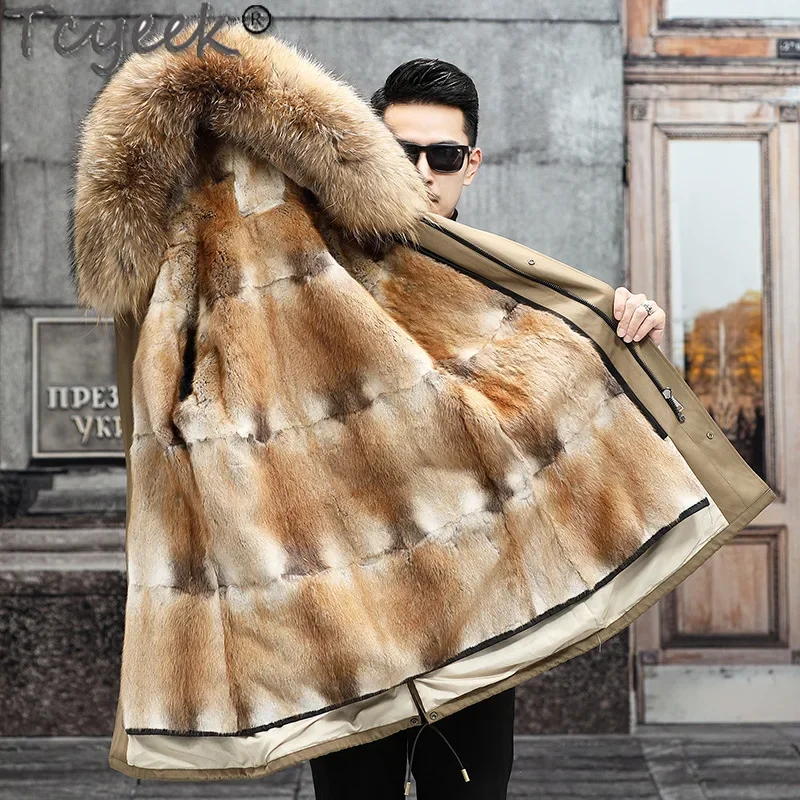 Tcyeek 2023 Warm Mink Fur Liner Detachable Coat Man Clothes Raccoon Dog Fur Collar Winter Jackets for Men Fashion Real Fur Parka