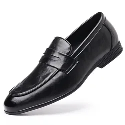 XIHAHA Men Fashion Shoes Driving British Round Toe Lazy Shoes Male Leather Cowhide Business Peas Sneaker Man Soft Bottom Shoe