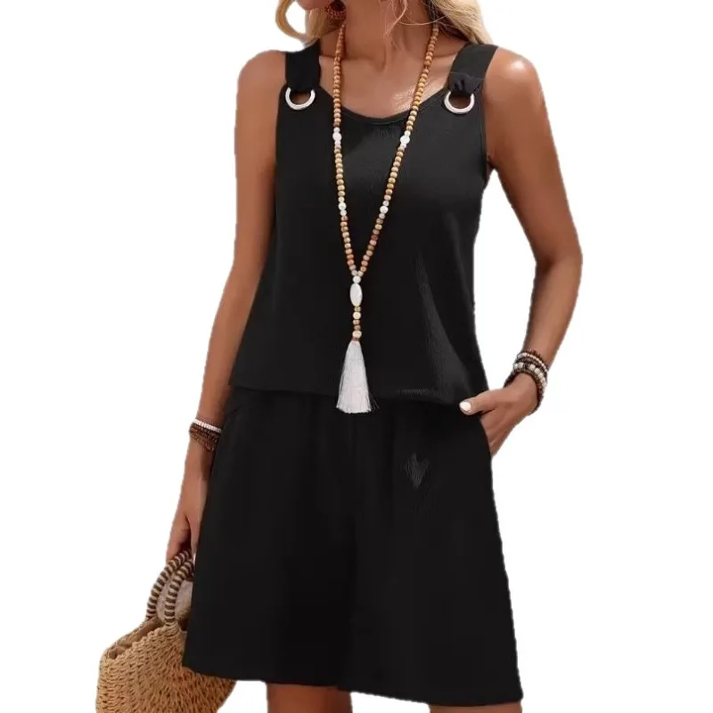 Women's O-Ring Sleeveless Tank Top Shorts 2-Piece Summer Outfit