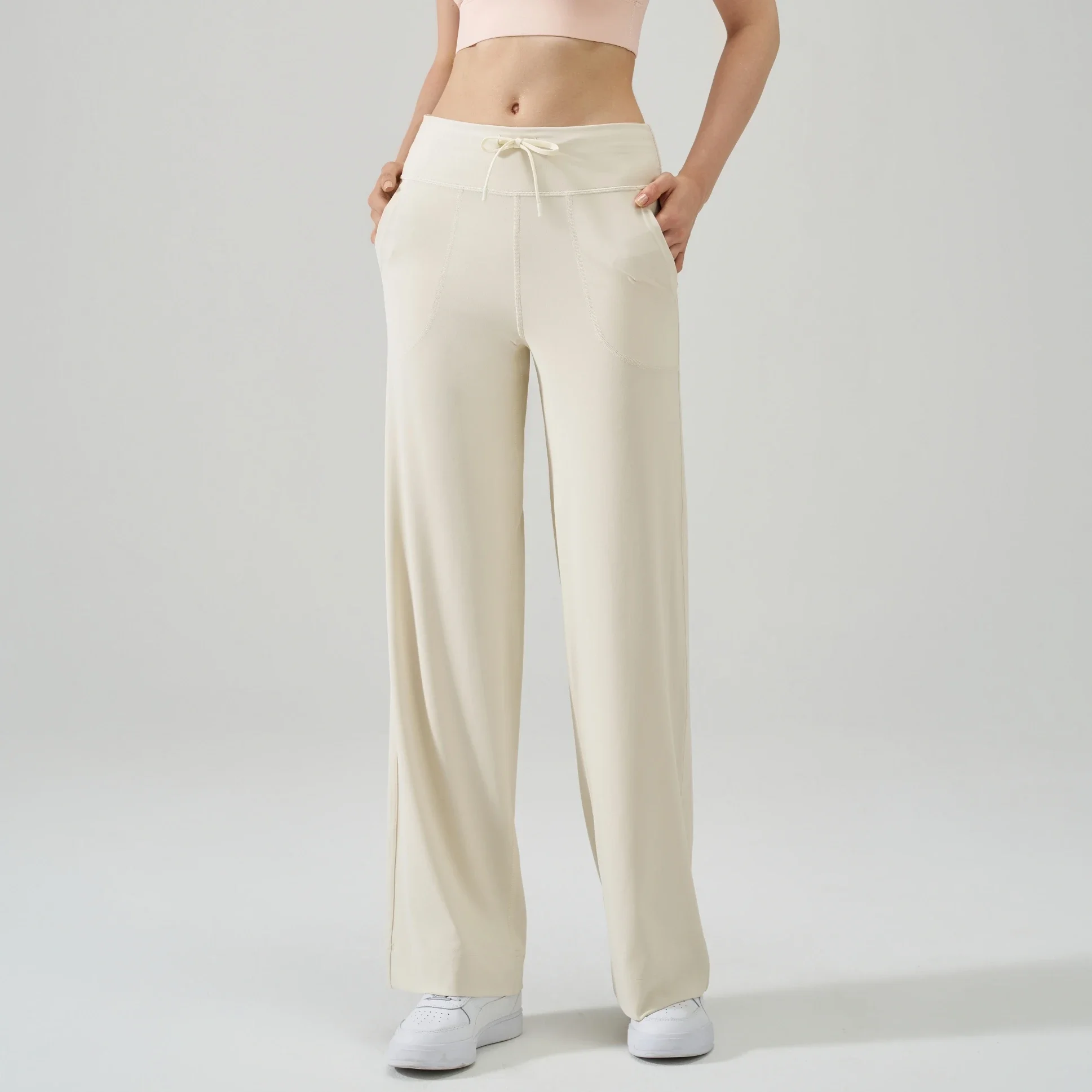 High Waist Wide Leg Yoga Pants Women Naked Feeling Drawstring Sports Pants Loose Fitness Running Trousers Casual Slimming Pants