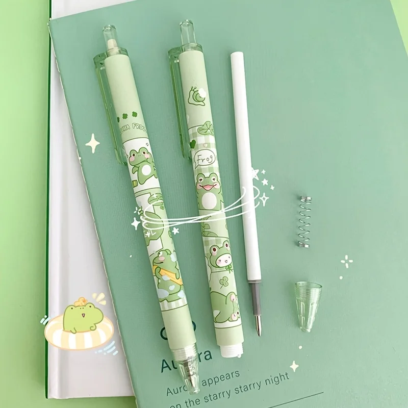 6-Pack Cute Matcha Frog Gel Pens: Smooth Writing, Medium Point, Retractable - Perfect for Students & Office