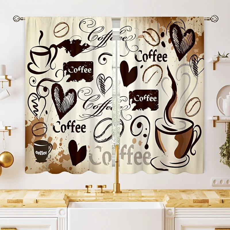 Coffee Lover Kitchen Shower Curtain Cafe Art Bathroom Decor Trendy Caffeine Drink Pattern Window Dressing