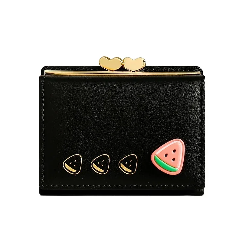 Cute Small Leather Pocket Wallet for Women Fruit Print Bifold Coin Purse Ladies Mini Short Purse Money Card Holders Clutch Bags