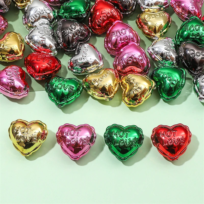 2pcs 25mm Metallic Acrylic Lovely Heart Beads Charm Loose Beads for Bracelet Keychain DIY Jewerly Craft Making
