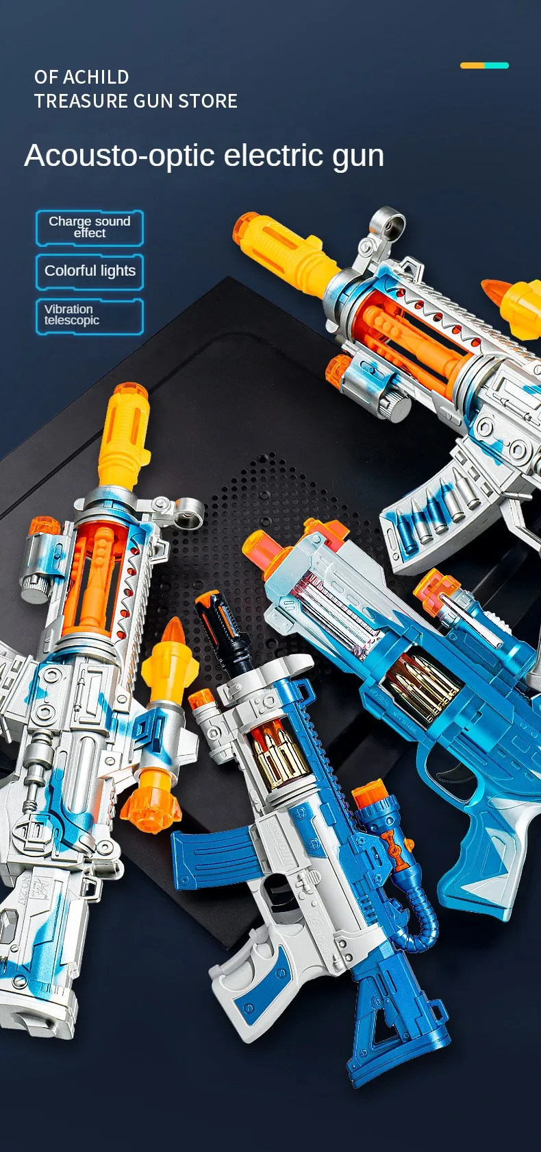 Elektrische Spielzeugpistole für Kinder, realistische Maschinen-Maschinenpistole, Modell wie echte Waffen mit Sound-Lichteffekten, nicht frende Kindergeschenke – Detail 1