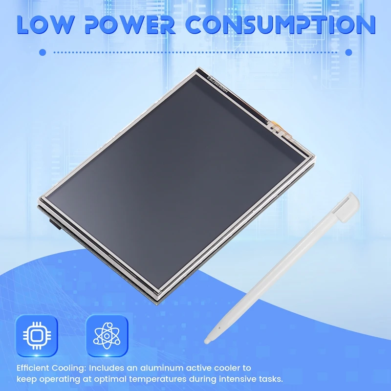 3,5 inch MHS-touchscreen voor Raspberry Pi 5, met metalen behuizing en actieve koeler A