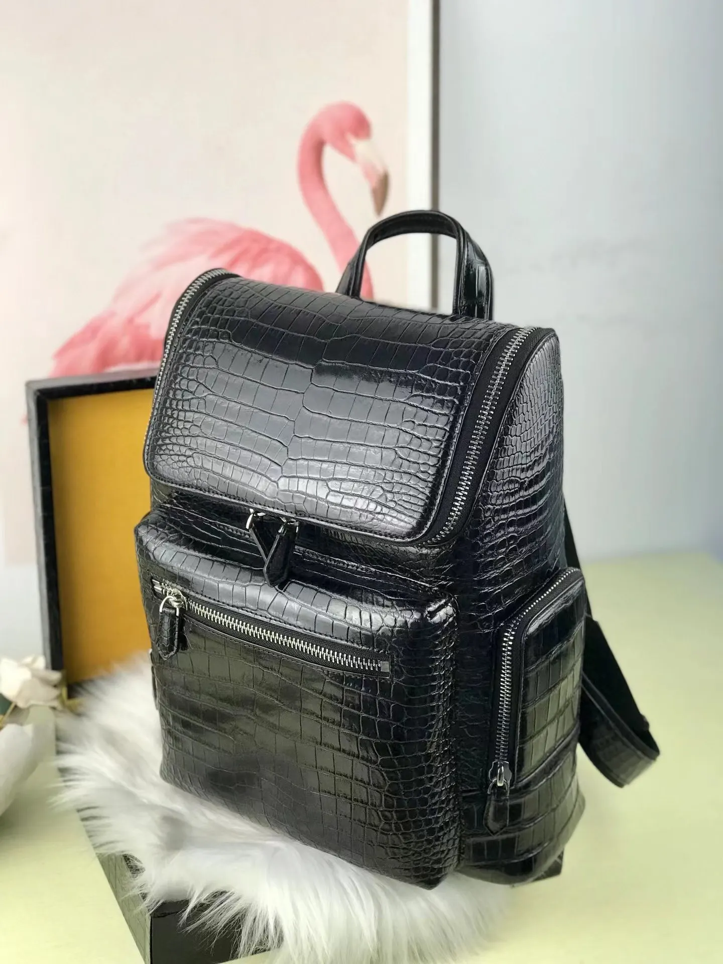 New Fashion Crocodile Belly Backpack Men's Commuting Business Large Capacity Bag Genuine Leather Backpack School Bags Teenagers