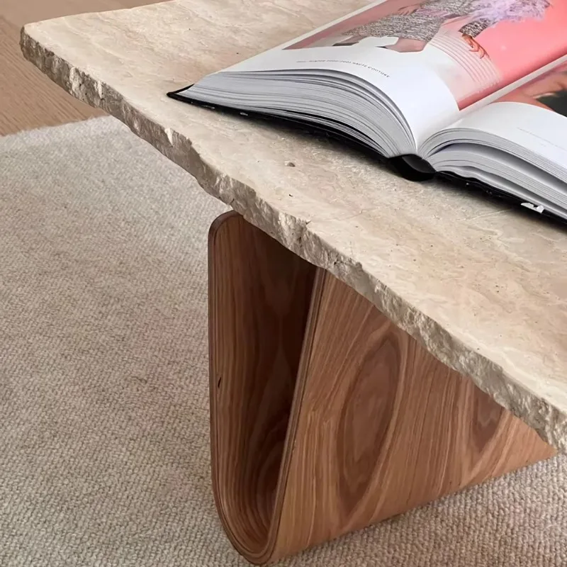 mesa retangular de mármore travertino para sala de estar