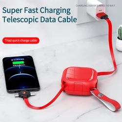 1Pc Retractable 3 in 1 USB Charge Cable foriPhone with Phone Stand Mini Type C Micro usb Fast Charger Data Cable