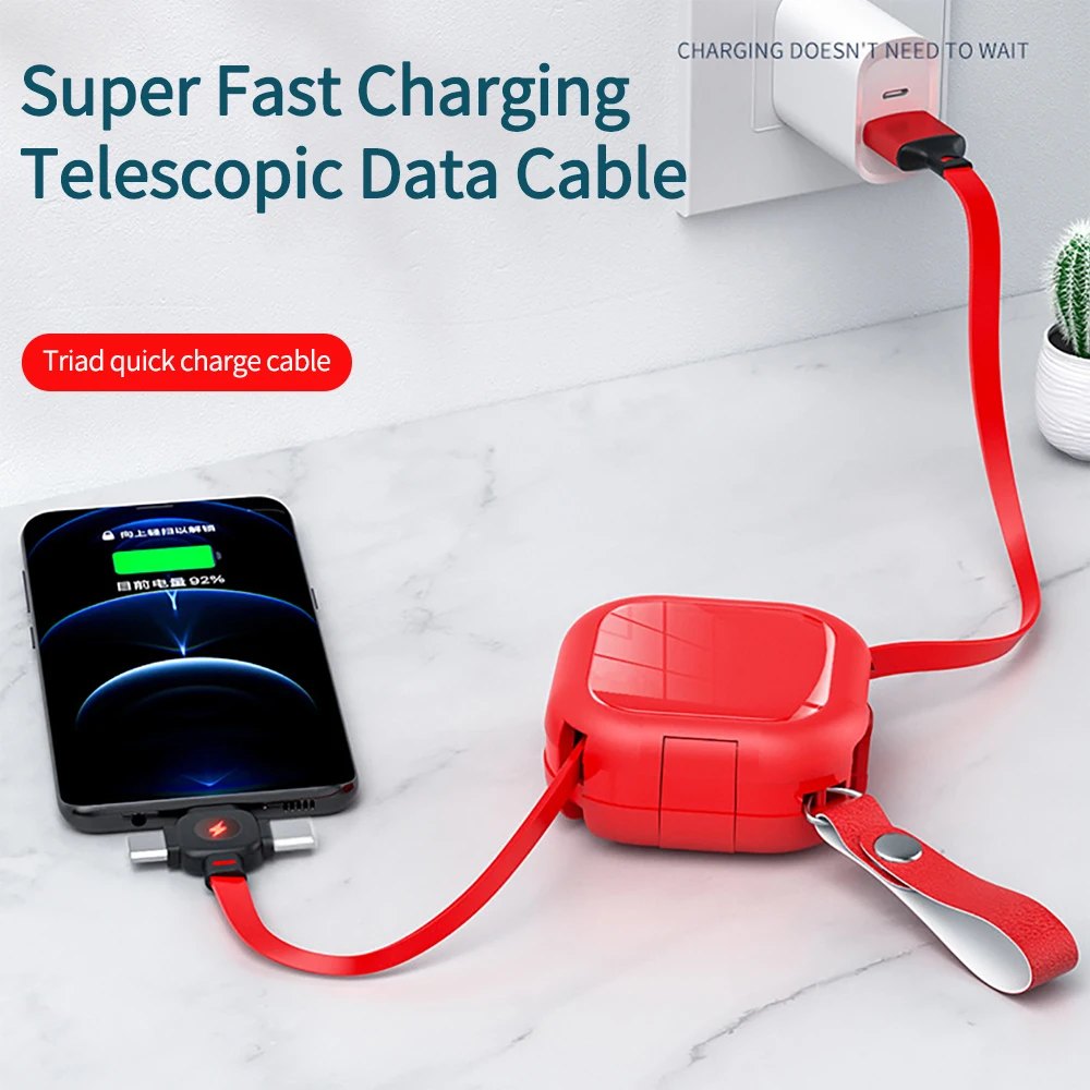 1 szt. Wysuwany kabel USB 3 w 1 do iPhone'a ze stojakiem na telefon, mini Type C, Micro USB, szybka ładowarka, kabel do transmisji danych