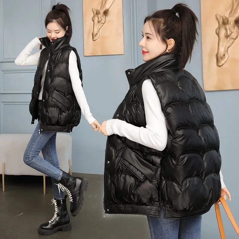 

Women's Down Cotton Vests Autumn Winter Cotton-padded Waistcoat Female Warm Puffer Parkas Sleeveless Vests Coats Womens Outwear