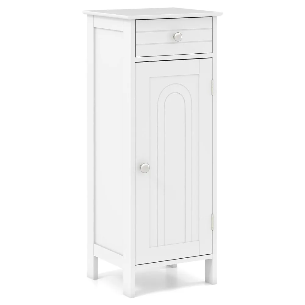 Bathroom Floor Cabinet, Free-Standing Single Door Storage Cabinet with Drawer & 2 Adjustable Shelves