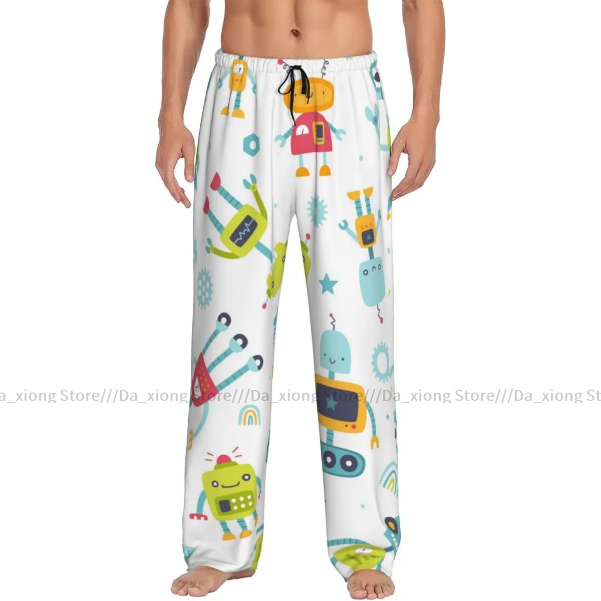 Men\'s Sleepwear Loose Sleep Pants Pajamas Cute Diverse Colorful Robots Long Lounge Bottoms Casual Homewear