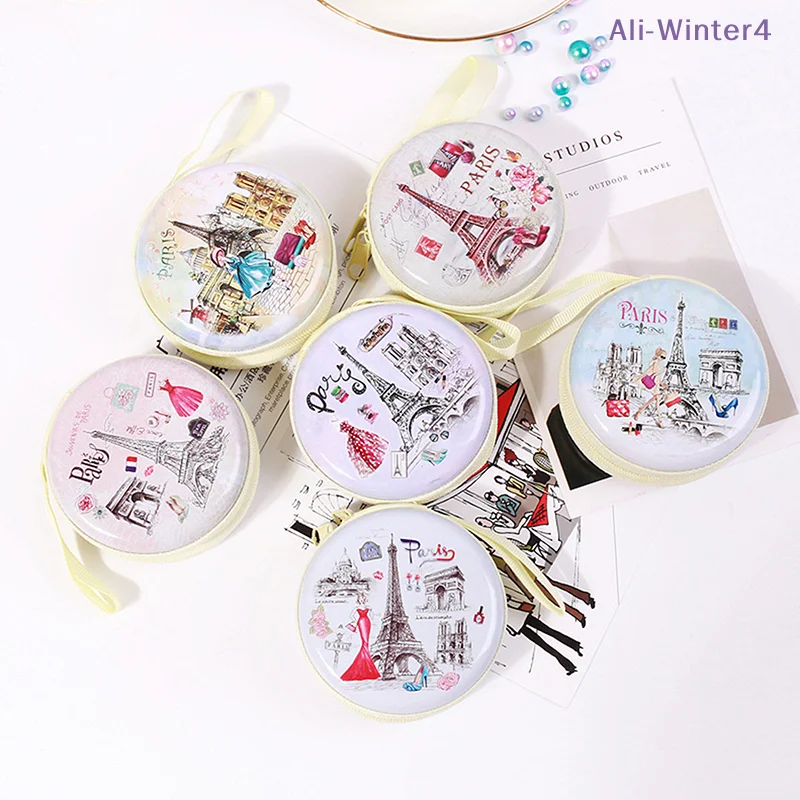 

【Winter4】1 шт. Креативный круглый жестяной кошелек для монет, мультяшный органайзер, маленькая сумка на молнии для наушников и кабелей